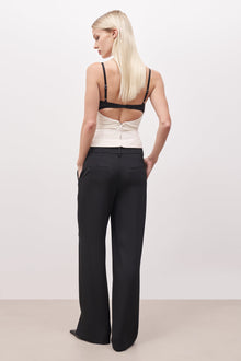 Mid Rise Wide Leg Trousers - Black