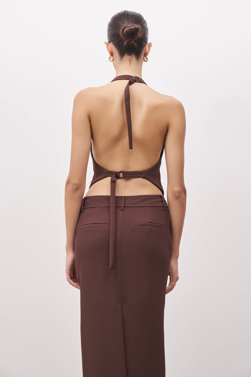 Backless Halter Waistcoat - Truffle