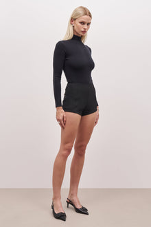 Fine Knit High Neck Bodysuit - Black