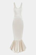 Satin Bubble Hem Midi Dress - Cream