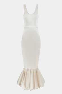 Satin Bubble Hem Midi Dress - Cream