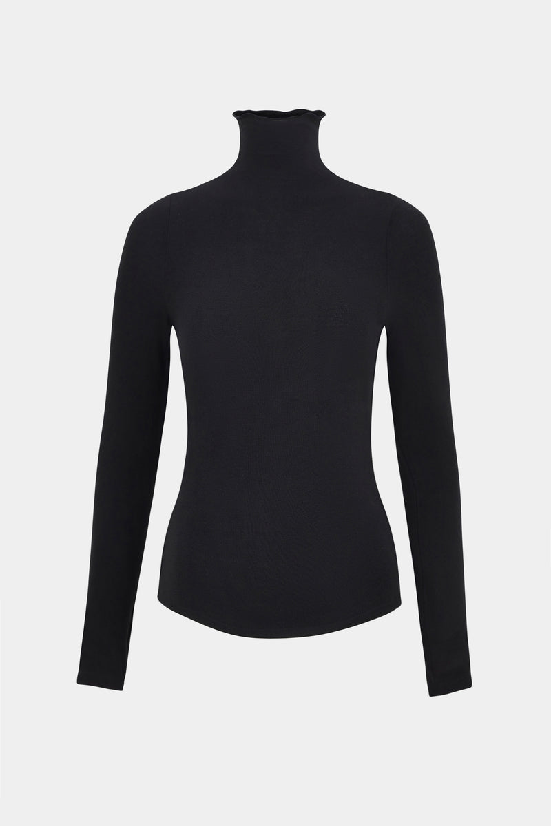 High Neck Longsleeve Top - Black