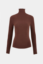Semi Sheer High Neck Longsleeve Top -  Carob