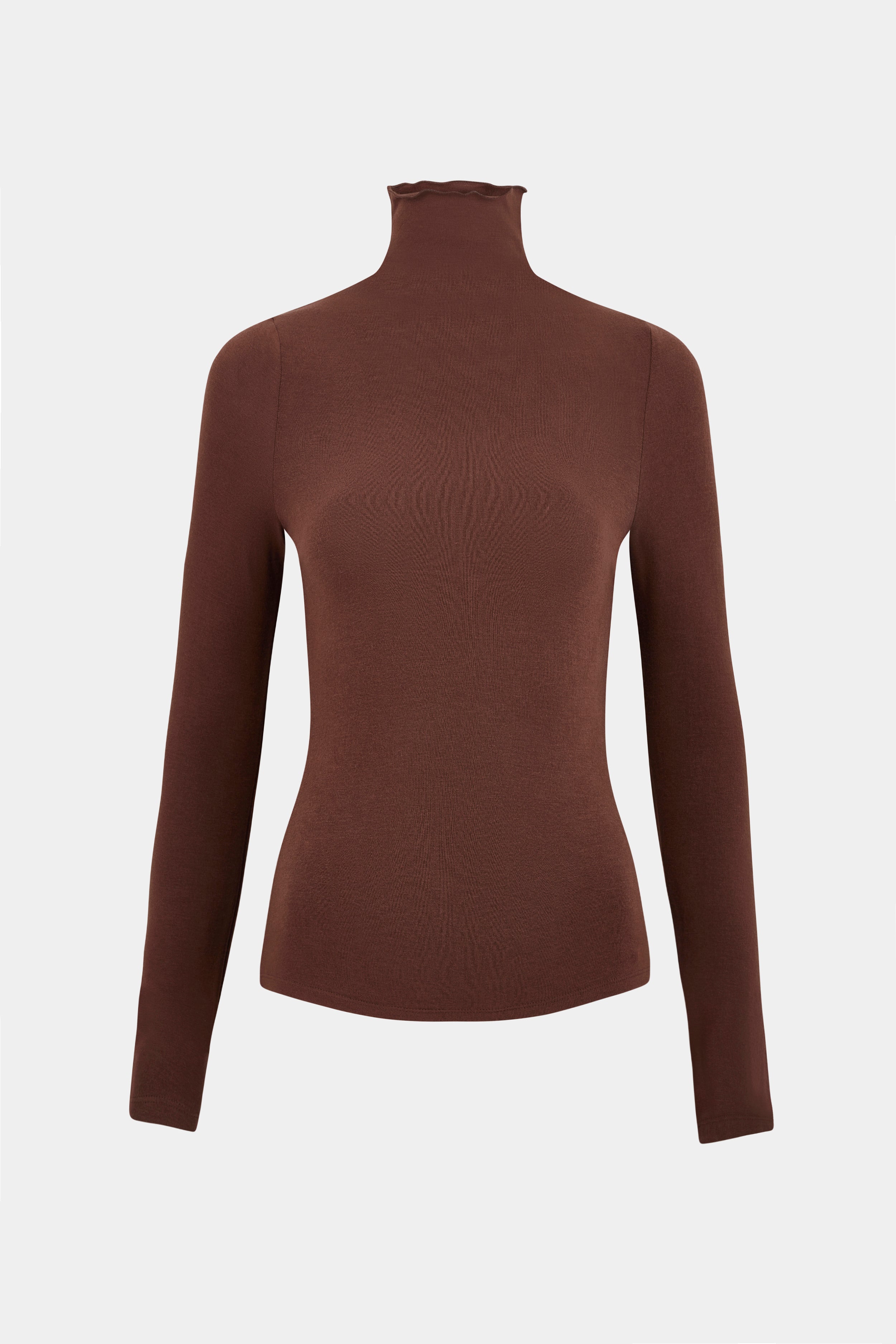Semi Sheer High Neck Longsleeve Top -  Carob