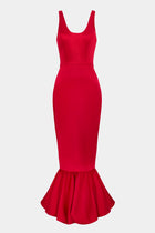Satin Bubble Hem Midi Dress - Scarlet