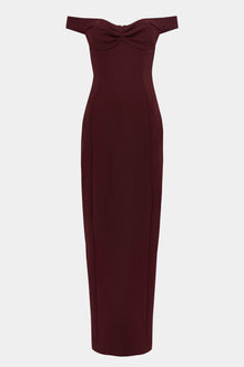 Tailored Ruched Bardot Midi Dress - Mulberry