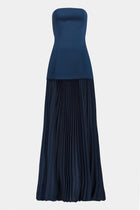 Satin Structured Bodice Gown - Navy
