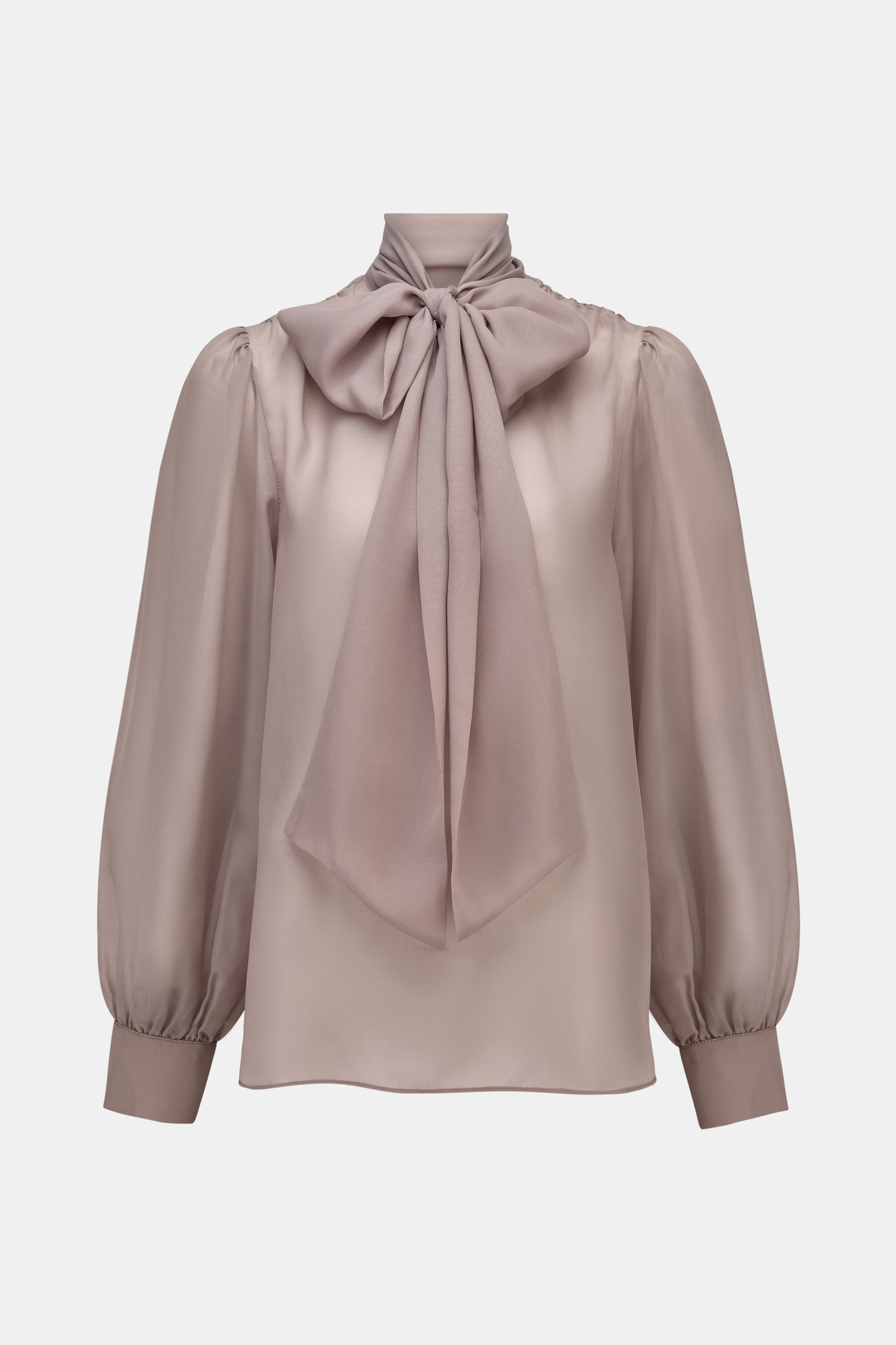 Sheer Chiffon Tie Neck Blouse - Mink