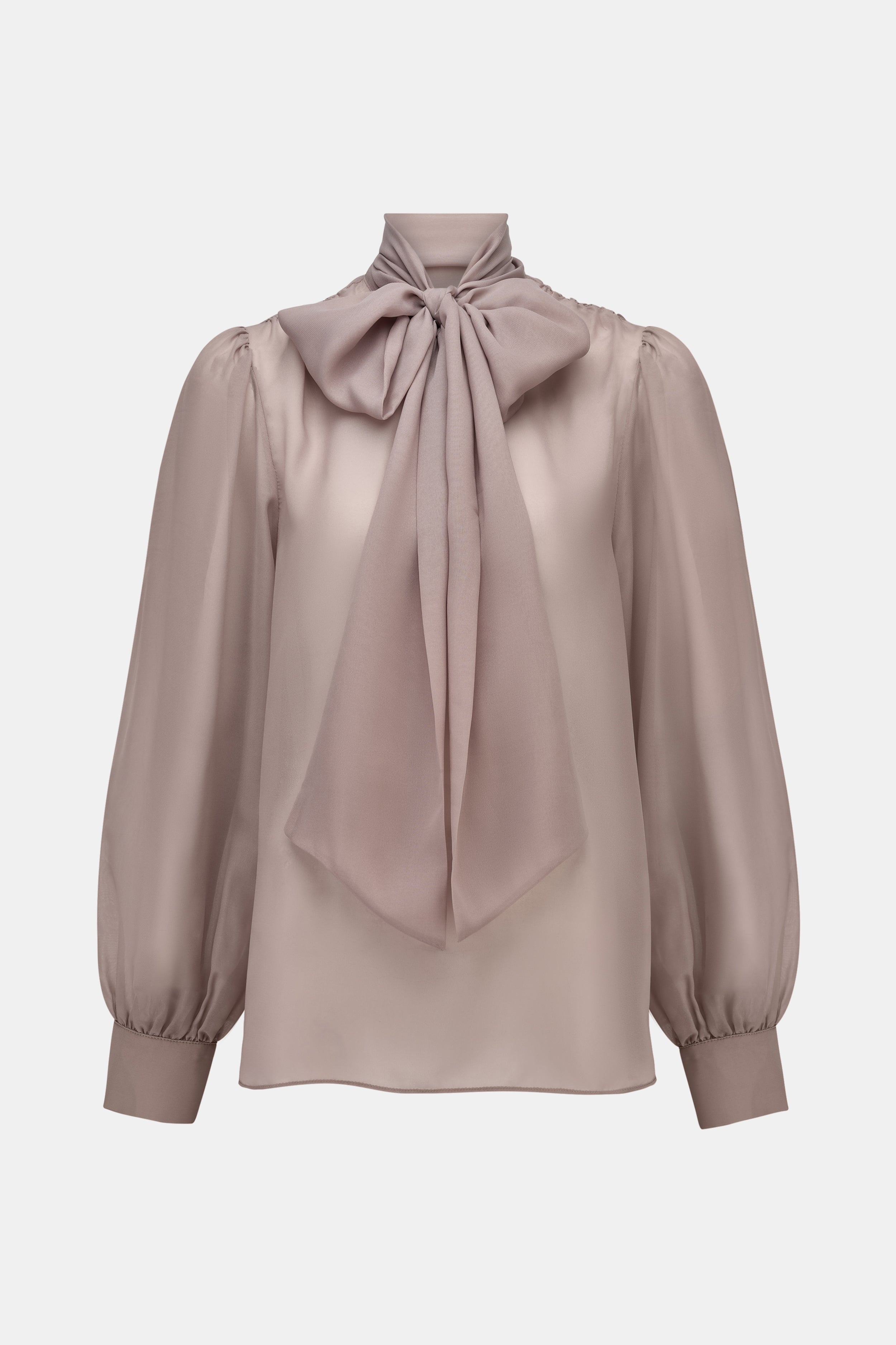 Sheer Chiffon Tie Neck Blouse - Mink