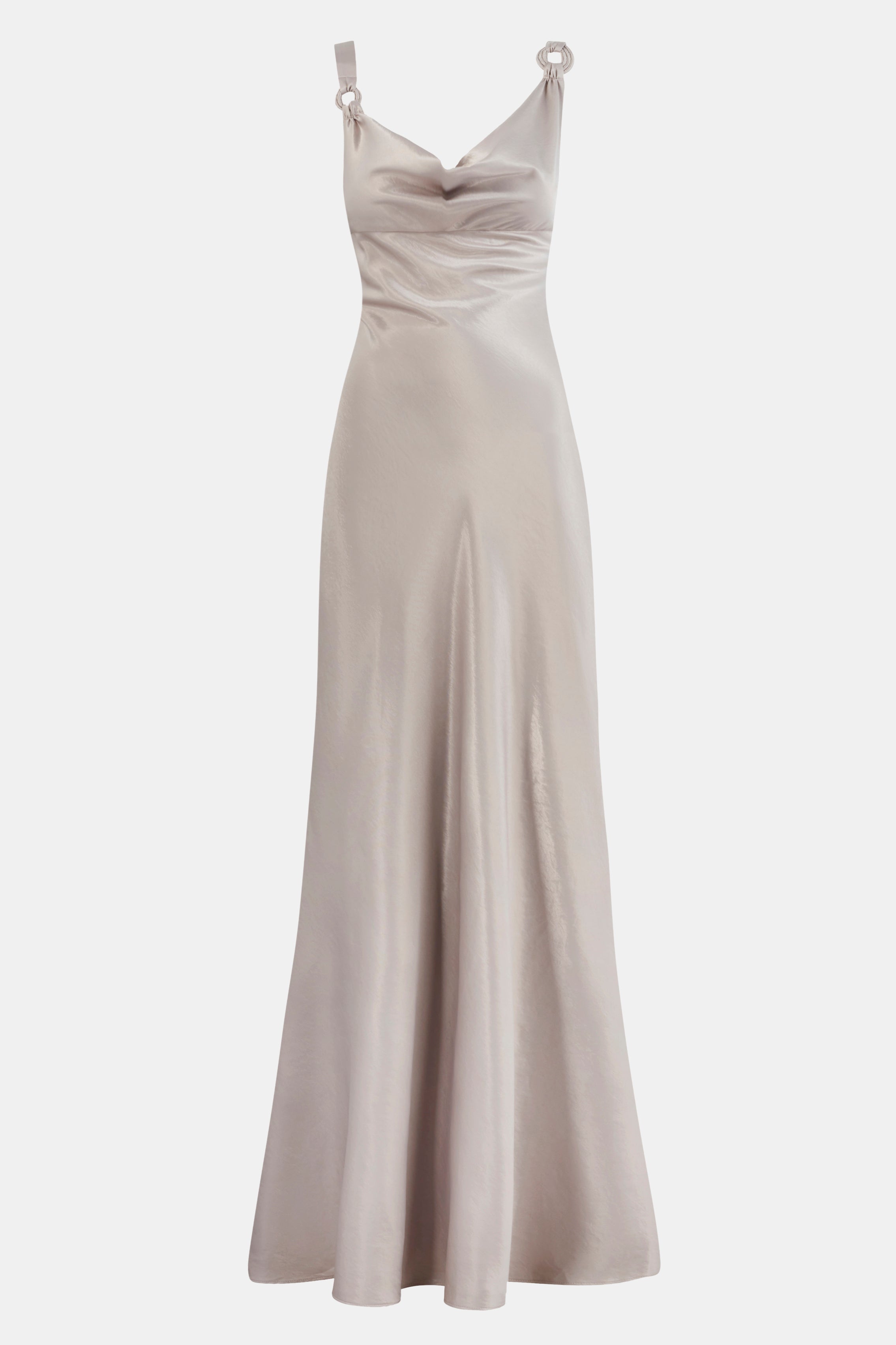 High Gloss Satin Cowl Neck Gown - Pebble