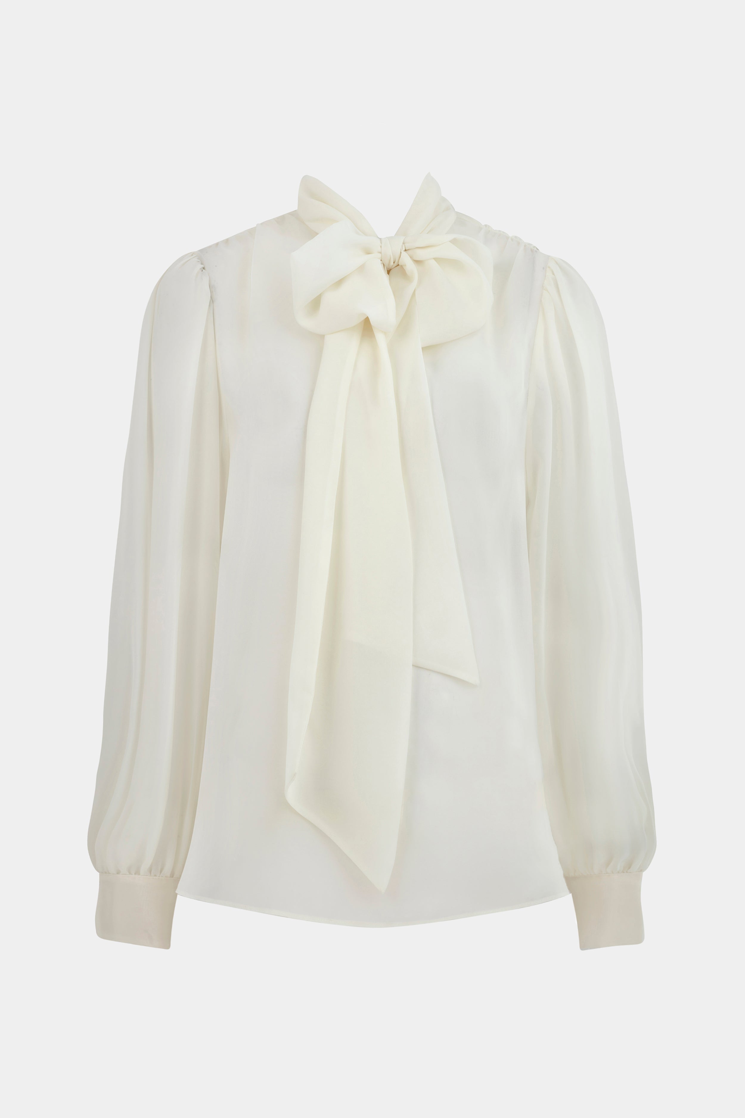 Sheer Chiffon Tie Neck Blouse - Cream