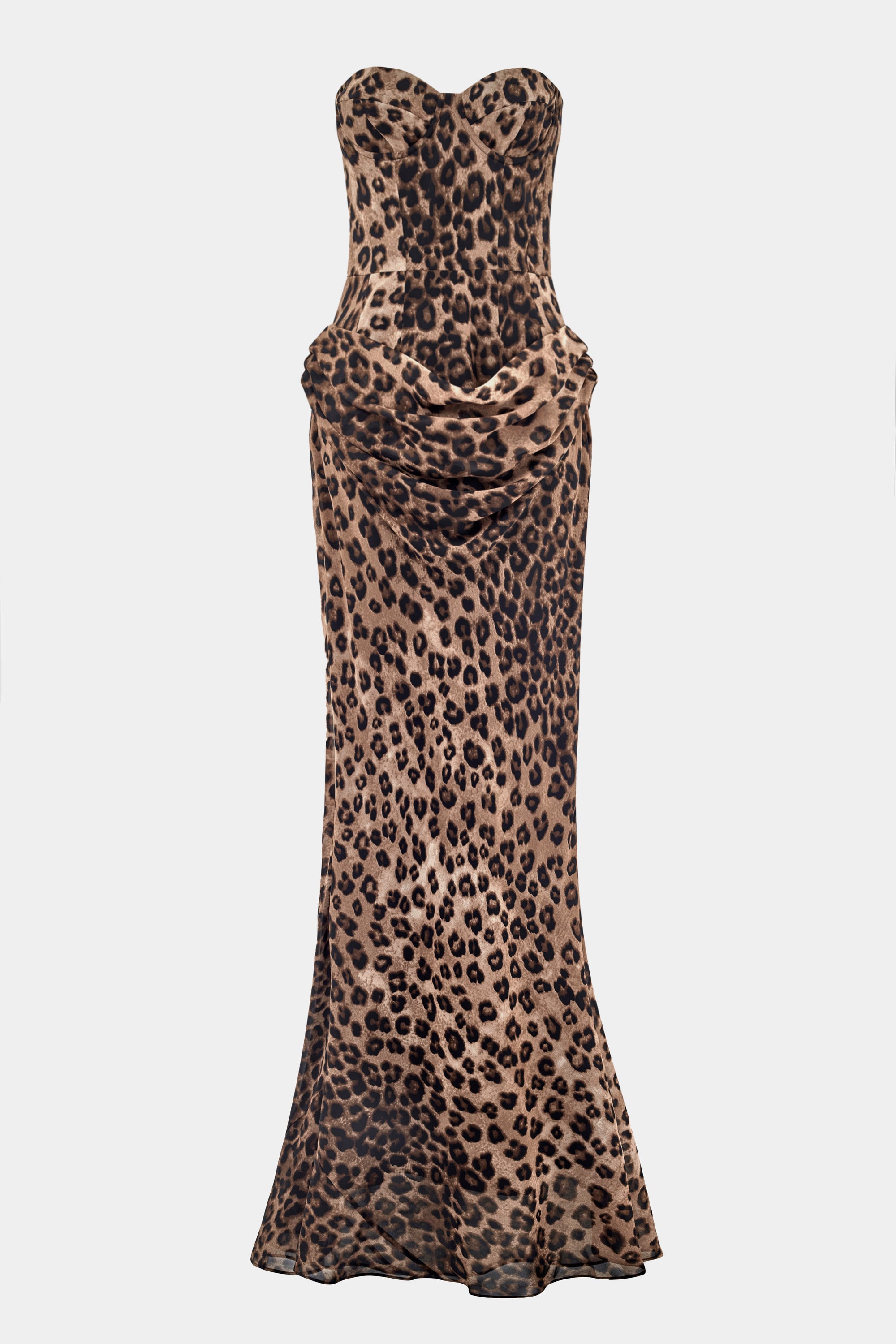 Corset Gown with Draped Hip - Leopard Print