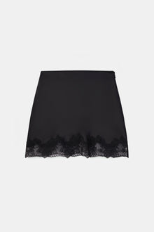 Satin Lace Detail Mini Skirt - Black