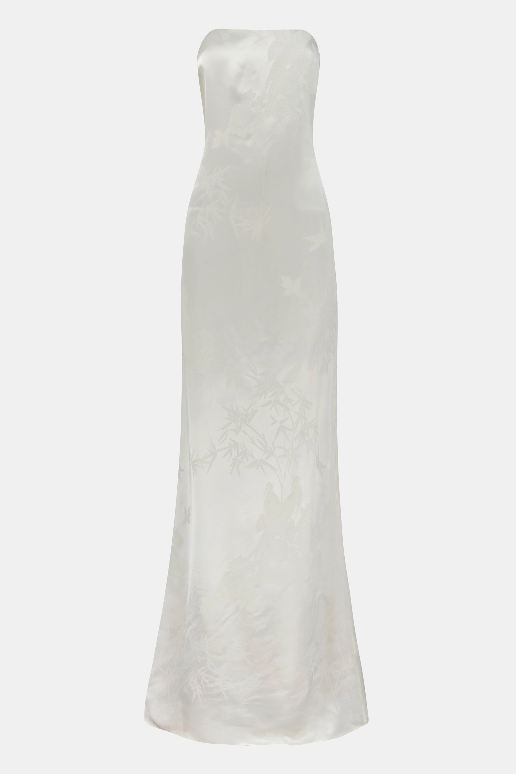 Satin Jacquard Strapless Maxi Dress - Cream