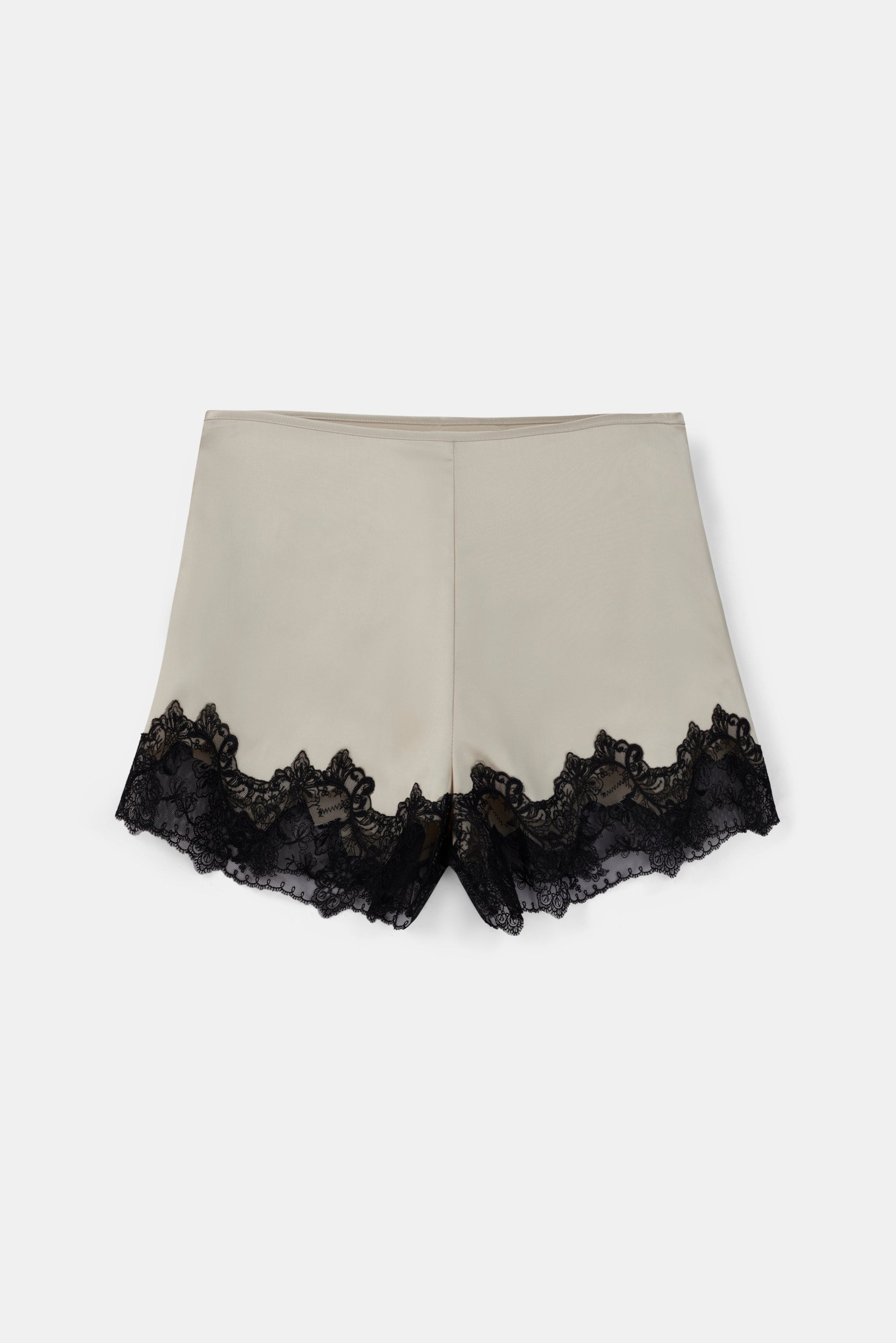 Satin Lace Detail Shorts - Champagne/Black