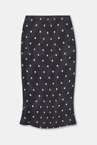 Satin Jacquard Polka Dot Midi Skirt - Black Polka Dot