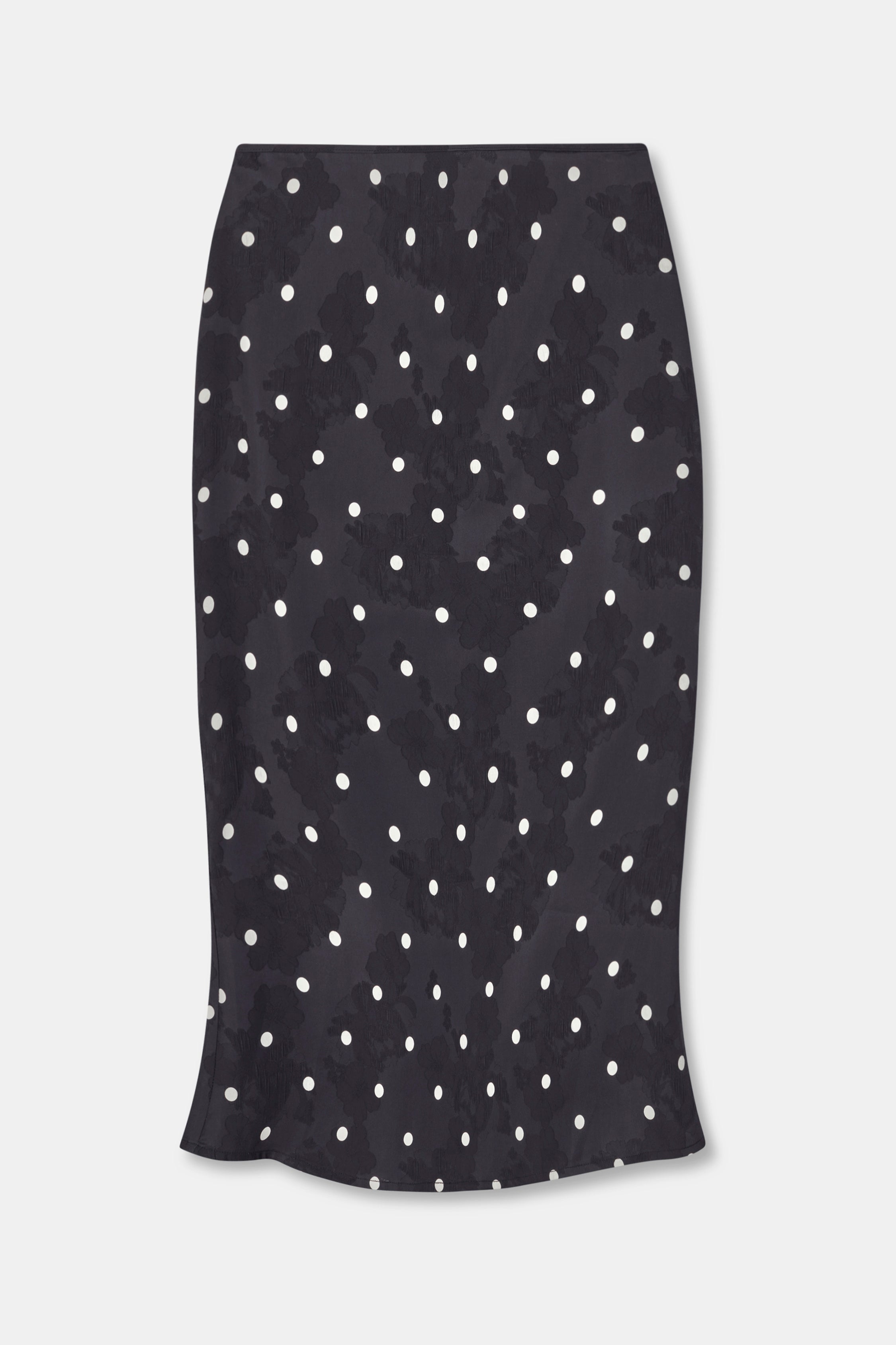 Satin Jacquard Polka Dot Midi Skirt - Black Polka Dot