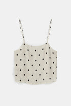 Satin Jacquard Polka Dot Camisole Top - Cream Polka Dot