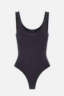 Semi Sheer Scoop Neck Bodysuit - Black