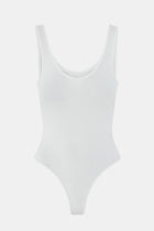 Semi Sheer Scoop Neck Bodysuit - White