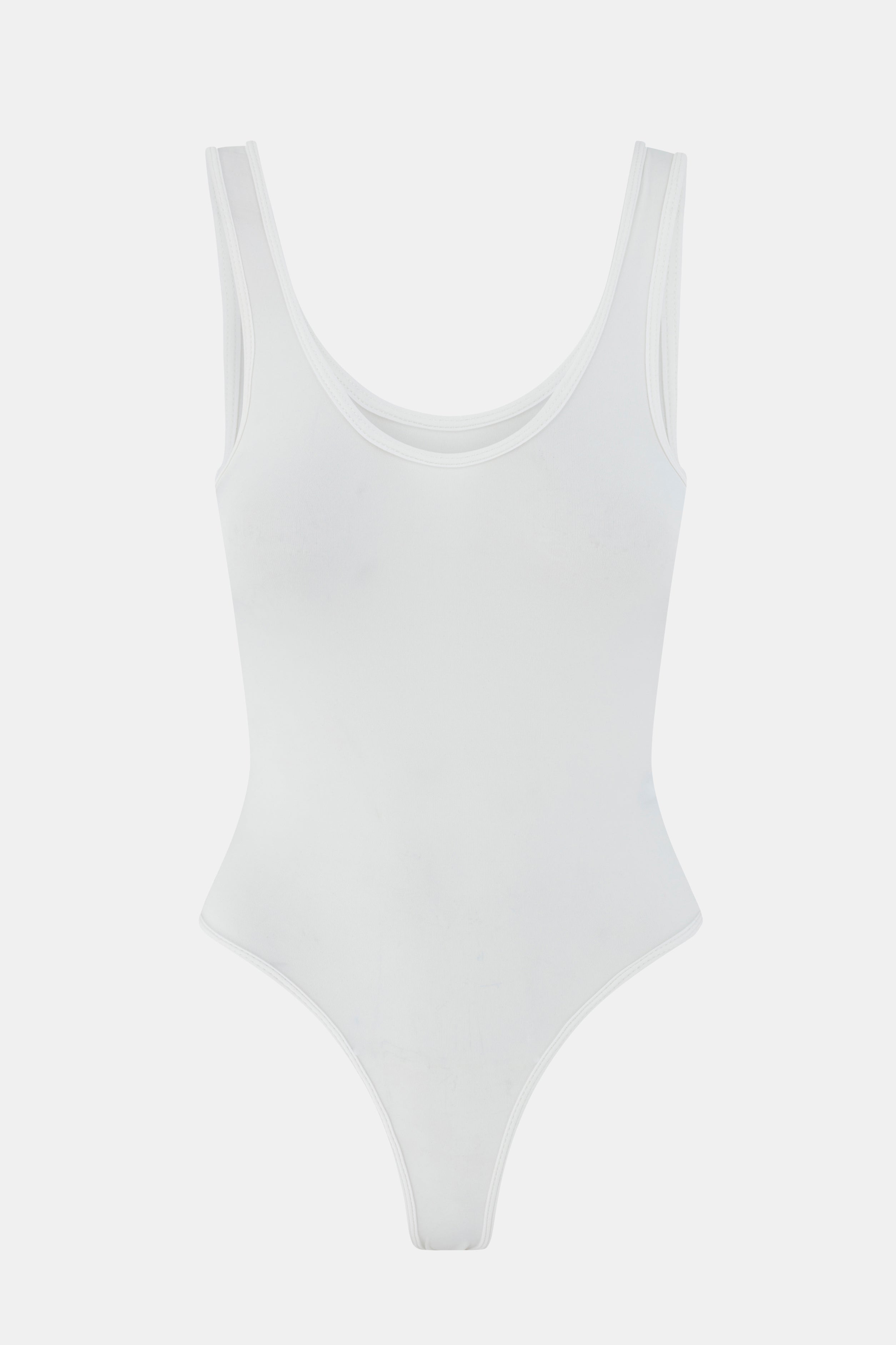 Semi Sheer Scoop Neck Bodysuit - White