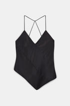 Satin Panel Detail V Neck Camisole - Black