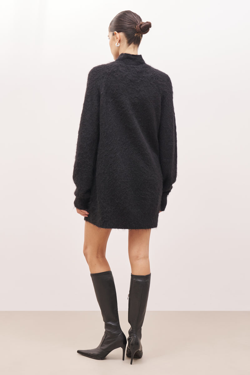 Soft Brushed High Neck Jumper Dress - Black