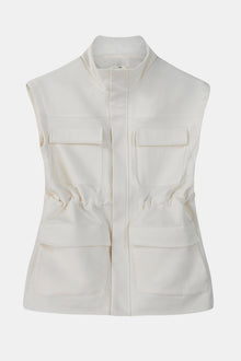 Cotton Sleeveless Utility Vest - White