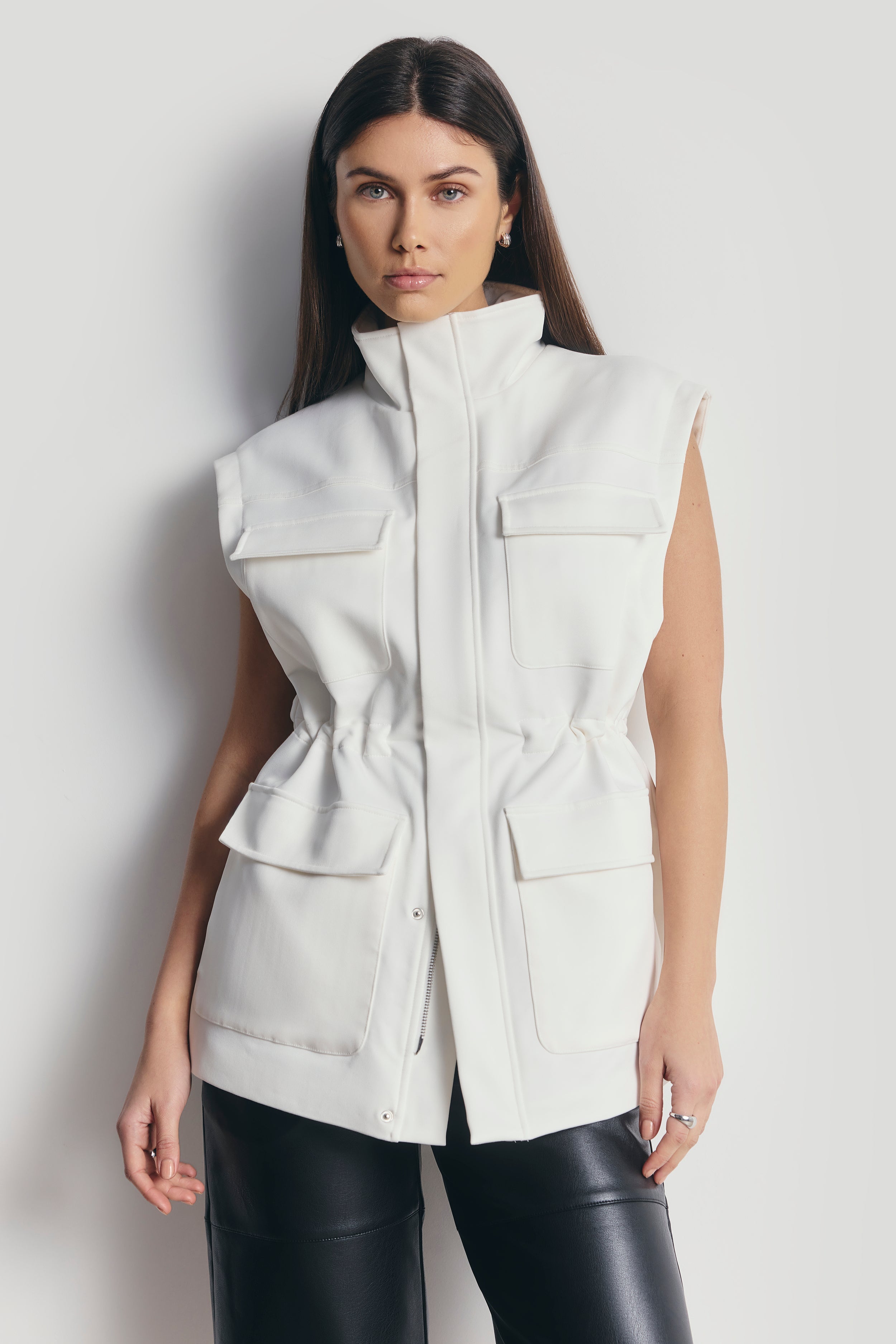 Cotton Sleeveless Utility Vest - White