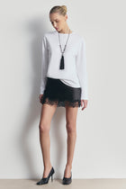 Satin Lace Detail Mini Skirt - Black