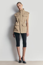 Cotton Sleeveless Utility Vest - Tan