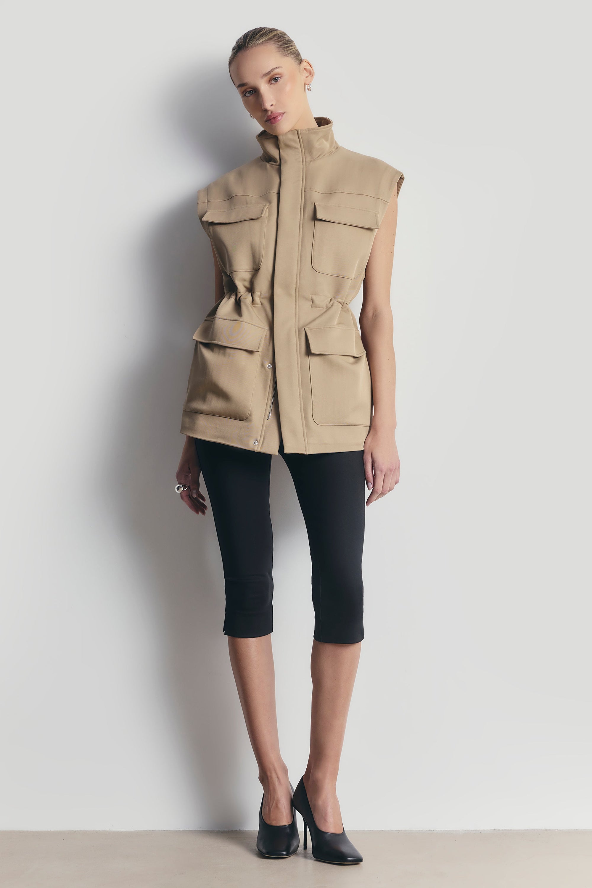 Cotton Sleeveless Utility Vest - Tan