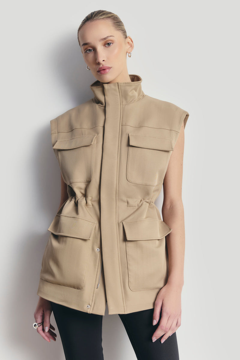Cotton Sleeveless Utility Vest - Tan