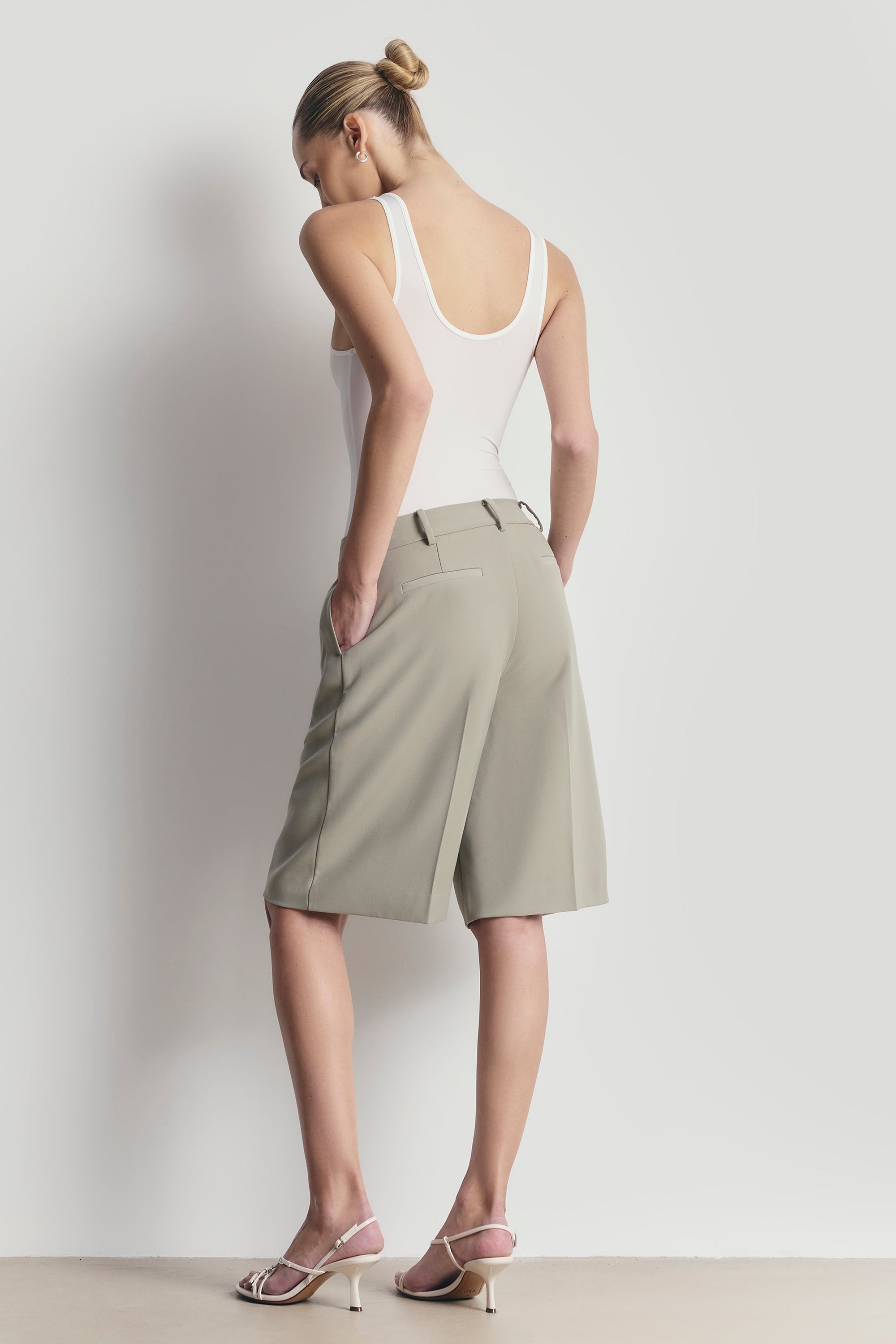Tailored Dropped Waist Longline Shorts - Antique Sage