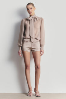 Sheer Chiffon Tie Neck Blouse - Mink