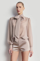 Sheer Chiffon Tie Neck Blouse - Mink