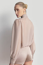 Sheer Chiffon Tie Neck Blouse - Mink