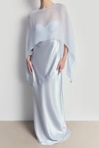 Sheer Chiffon Curved Hem Cape - Powder Blue