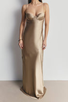 Satin Cup Detail Slip Dress - Bronze