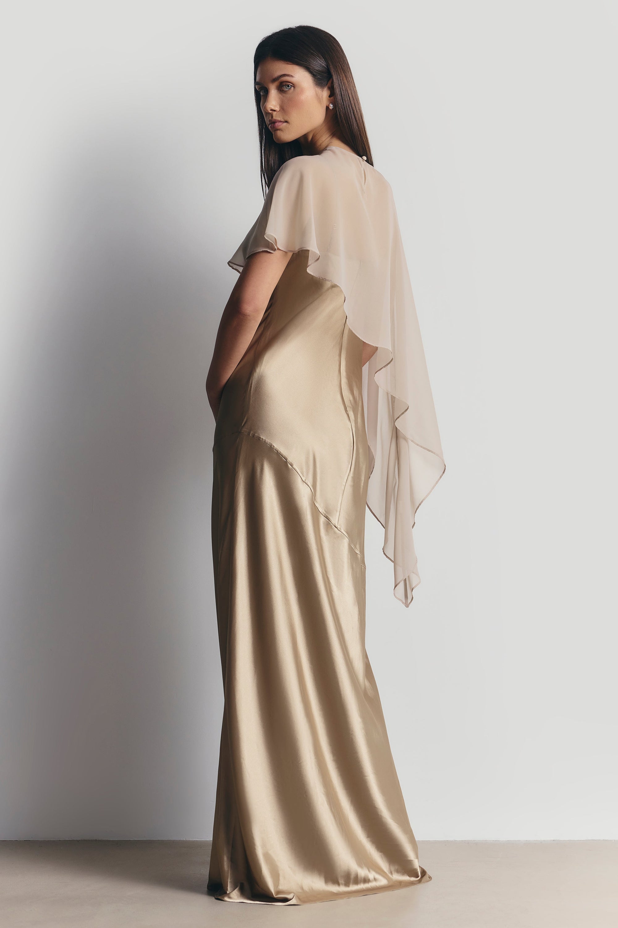 Sheer Chiffon Asymmetric Cape - Champagne