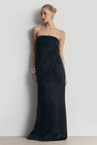 Satin Jacquard Strapless Maxi Dress - Black