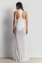 Sheer High Neck Racerback Gown - White