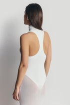 Sheer High Neck Racerback Gown - White