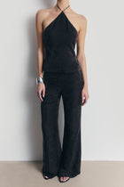 Cupro Jacquard Tailored Wide Leg Trousers - Charcoal