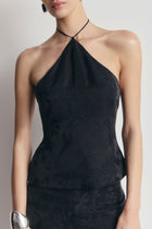 Cupro Jacquard Tailored Halterneck Top - Charcoal