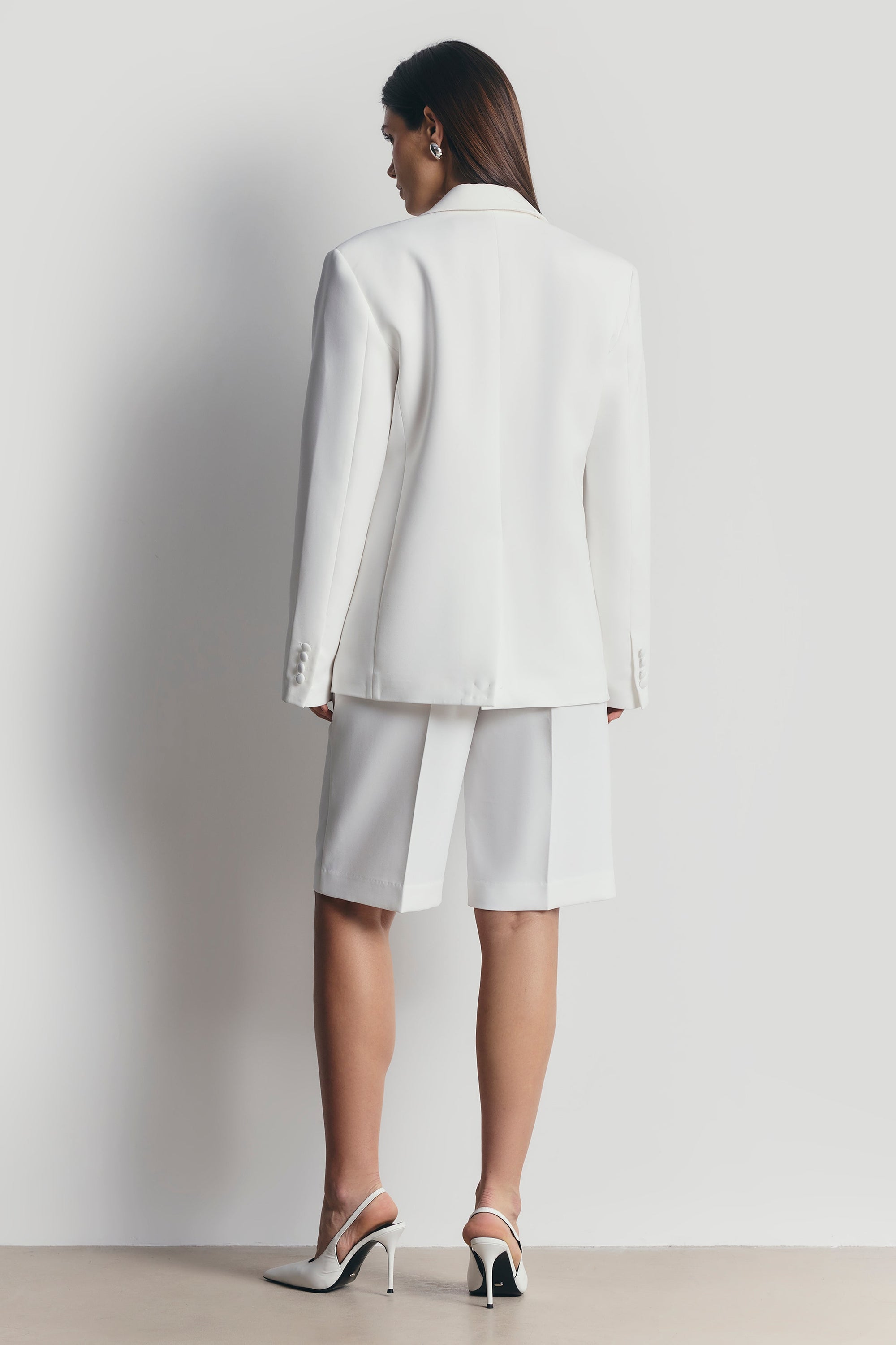 Satin Detail Single Breasted Blazer - White