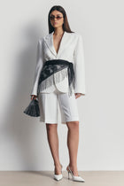 Satin Detail Single Breasted Blazer - White