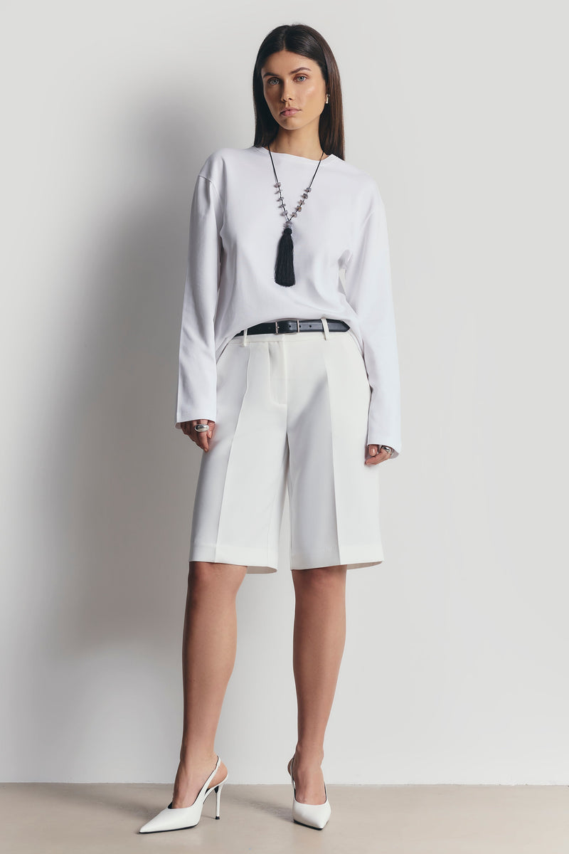 Satin Detail Longline Shorts - White