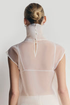 Sheer Organza Funnel Neck Blouse - Cream