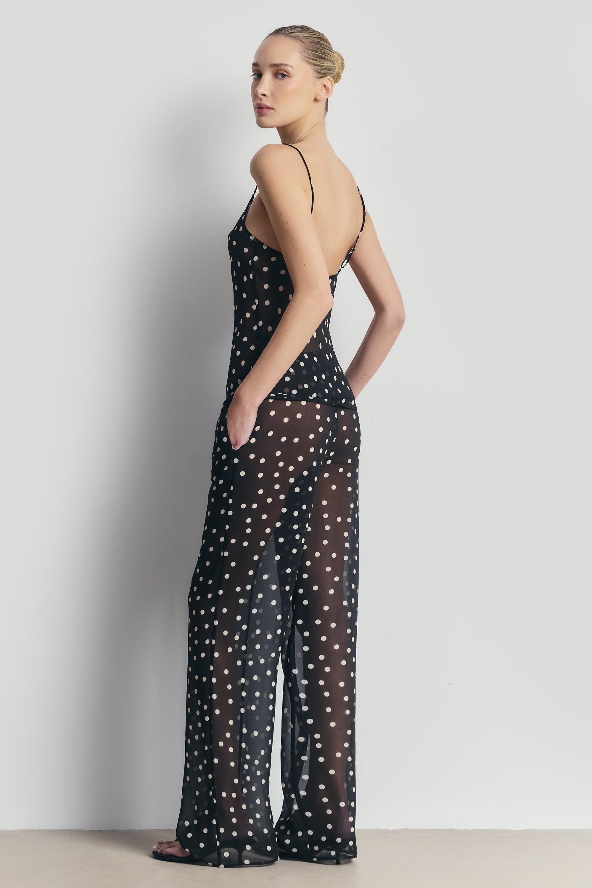 Chiffon Relaxed Wide Leg Trousers - Maxi Polka Dot